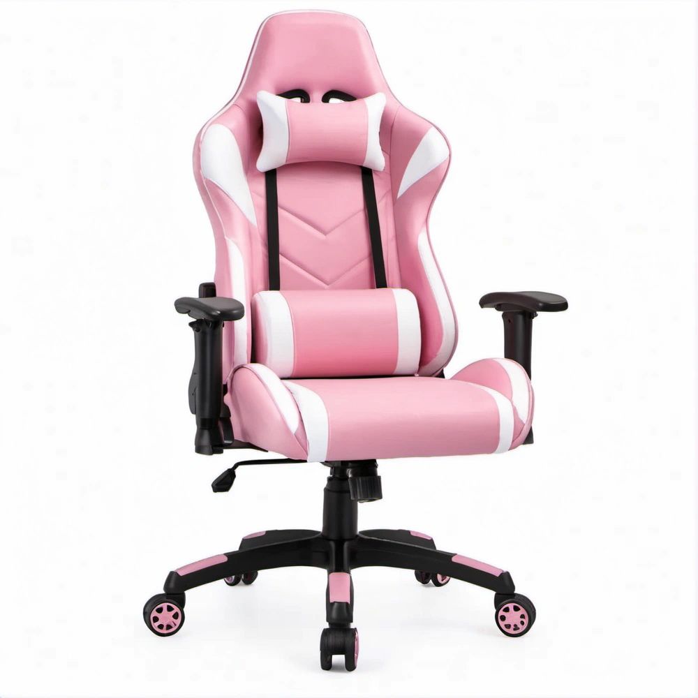 Cadeira Gaming Ergonómica Rosa, Branca e Preta em Pele Sintética PU 65 x 65 x 118-128 cm