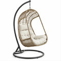 Cadeira Suspensa Oval em Rattan PE Bege com Suporte Preto 105 x 105 x 195 cm