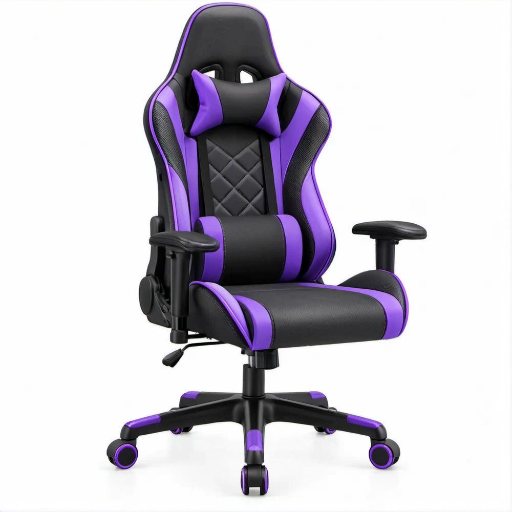 Cadeira de Gaming Ergonómica Preto e Roxo em Couro Sintético PU 65 x 65 x 118-128 cm
