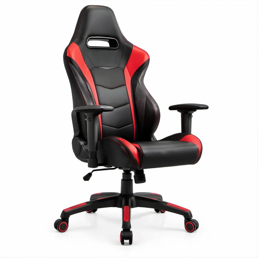 Cadeira Gaming Ergonómica Preta e Vermelha em PU, 65 x 65 x 120-130 cm