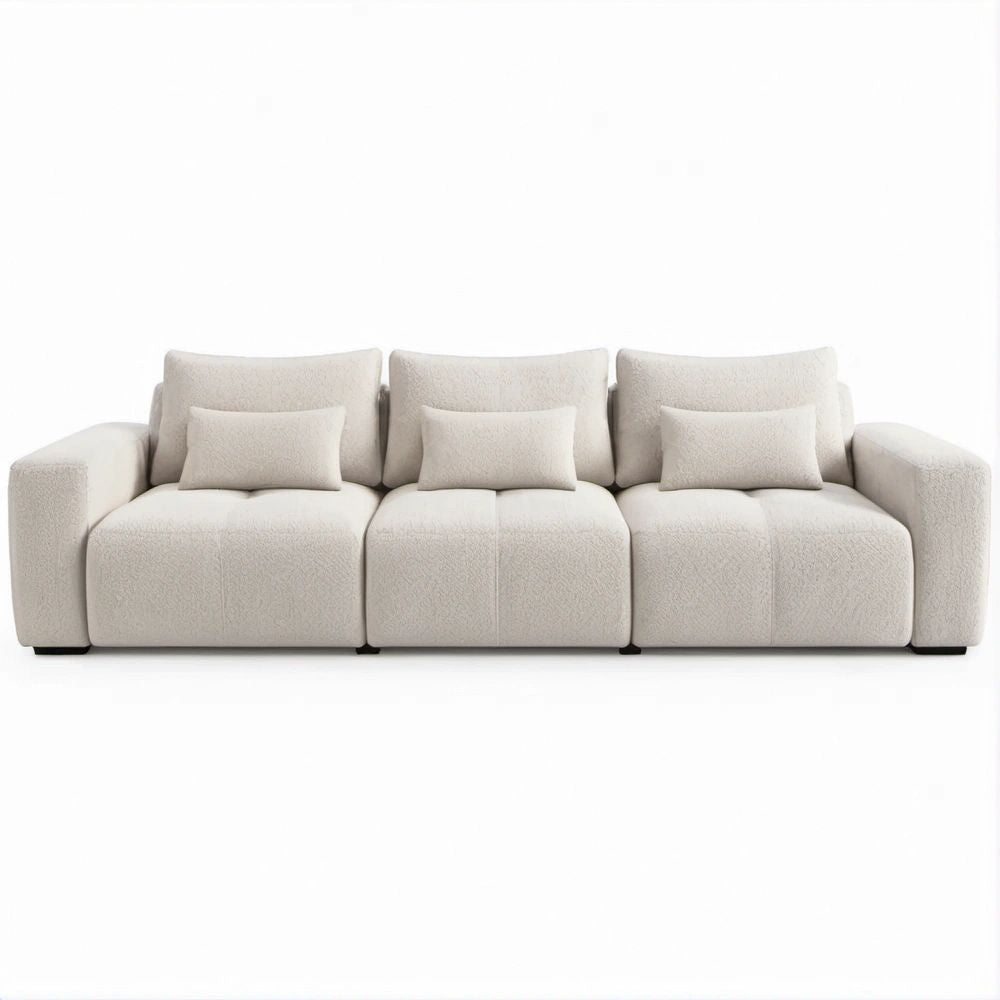 Sofá Reto de 3 Lugares em Bouclé Creme, 300 x 105 x 85 cm