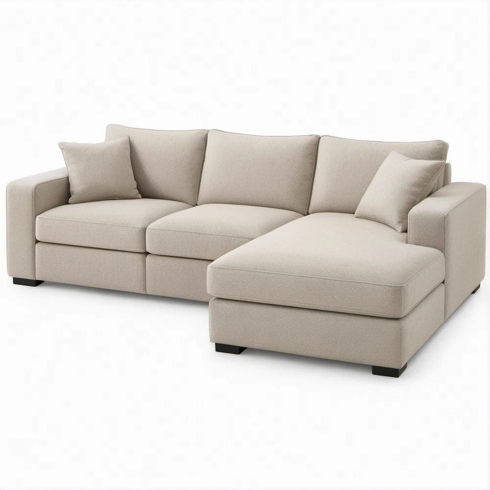 Sofá de Canto com Chaise Longue à Direita Bege 250 x 160 x 85 cm