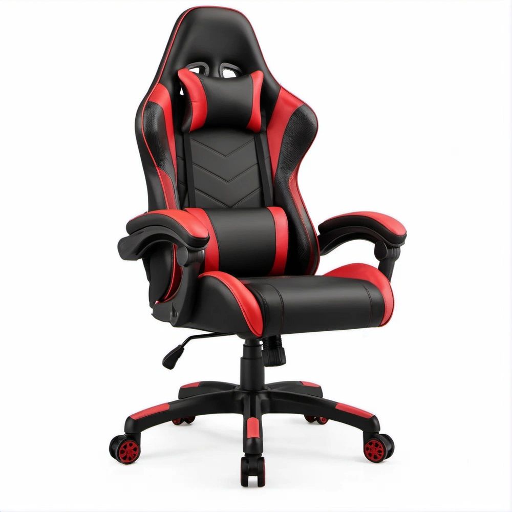 Cadeira Gaming Preta e Vermelha em Pele Sintética PU, 65 x 65 x 112-122 cm