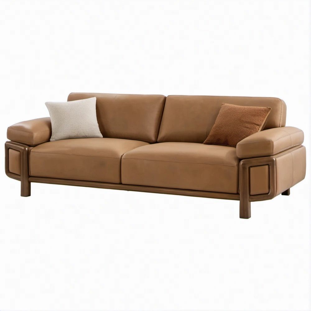 Sofá de 3 Lugares em Couro Sintético PU Castanho 220 x 92 x 88 cm