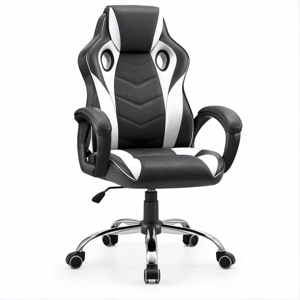 Cadeira de Gaming Ergonómica Preta e Branca em Pele Sintética PU, 65 x 65 x 110-120 cm