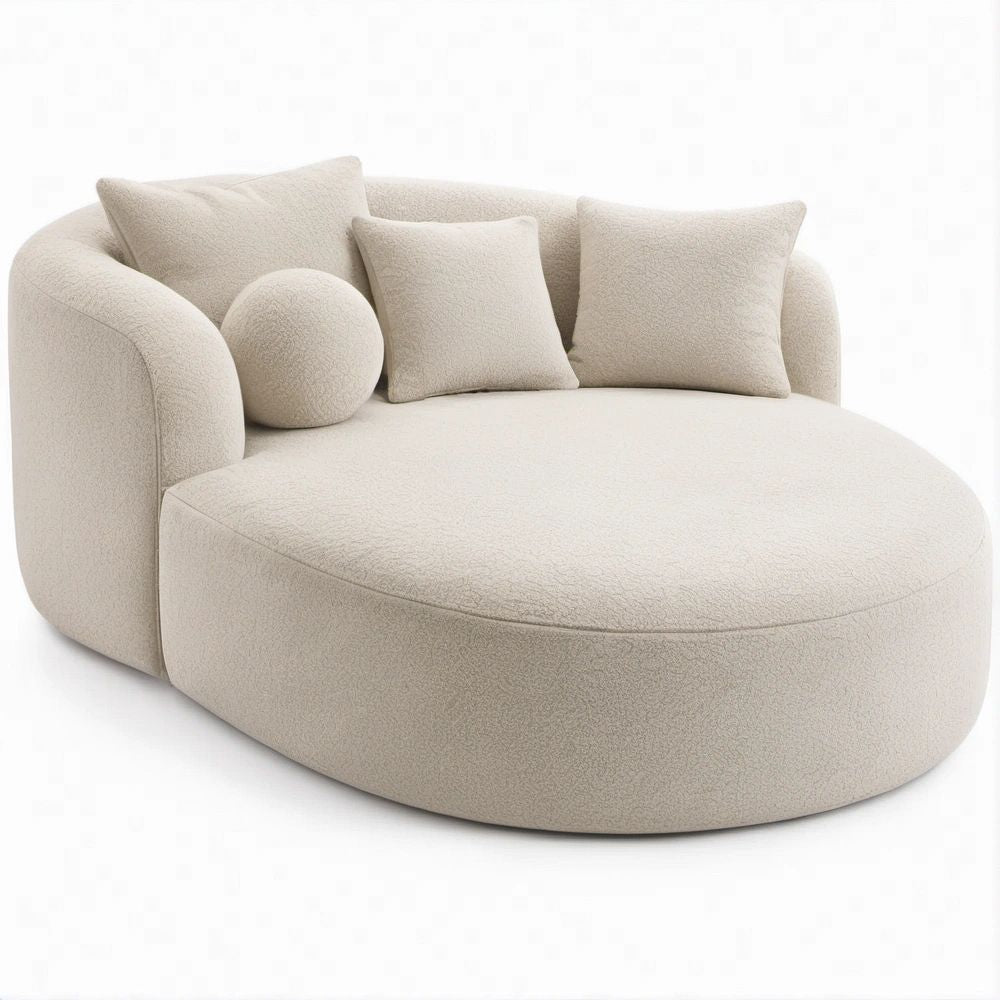 Chaise Longue Redonda Bege em Tecido Bouclé 145 x 125 x 78 cm com 4 Almofadas