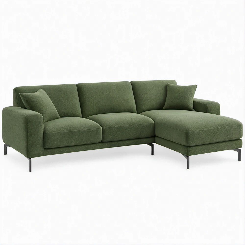 Sofá de Canto Verde-oliva com Chaise Longue à Direita, 250 x 160 x 85 cm, 4 Lugares