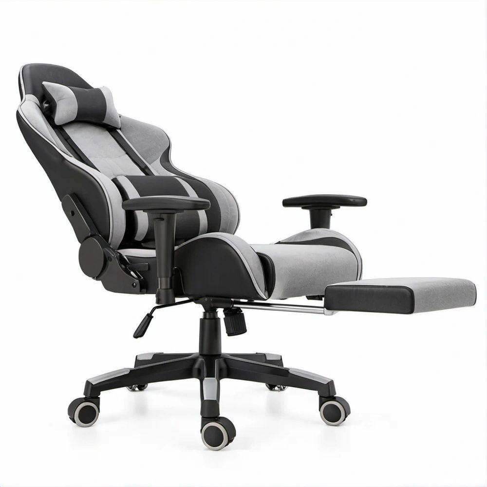 Cadeira de Gaming Reclinável Preto e Cinzento com Apoio para Pés, 65 x 65 x 120-130 cm