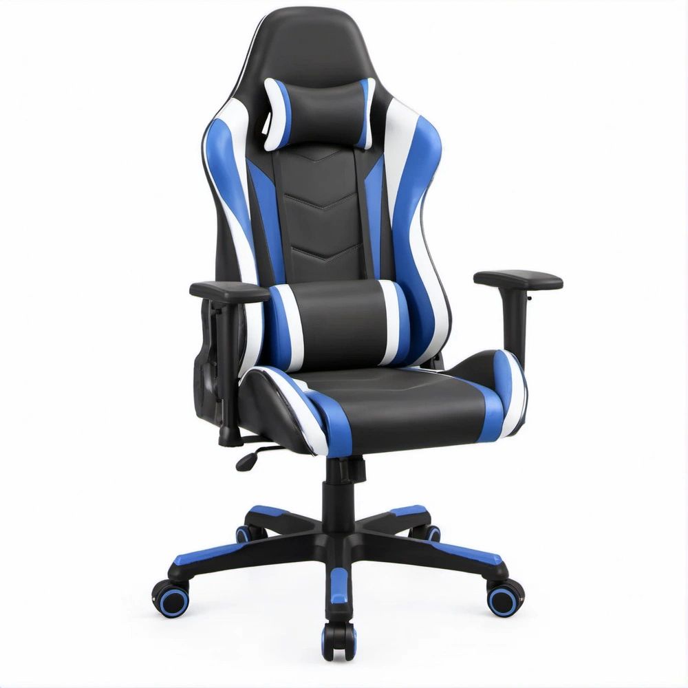 Cadeira Gaming Ergonómica Reclinável em PU Preto, Azul e Branco 66 x 66 x 122-132 cm