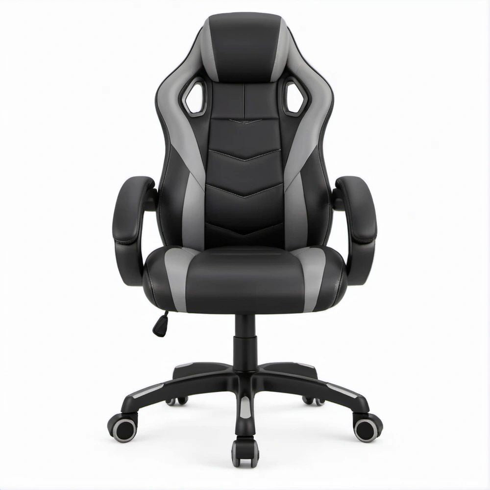 Cadeira Gaming Ergonómica Preta e Cinzenta em Pele Sintética PU 65 x 65 x 112-122 cm