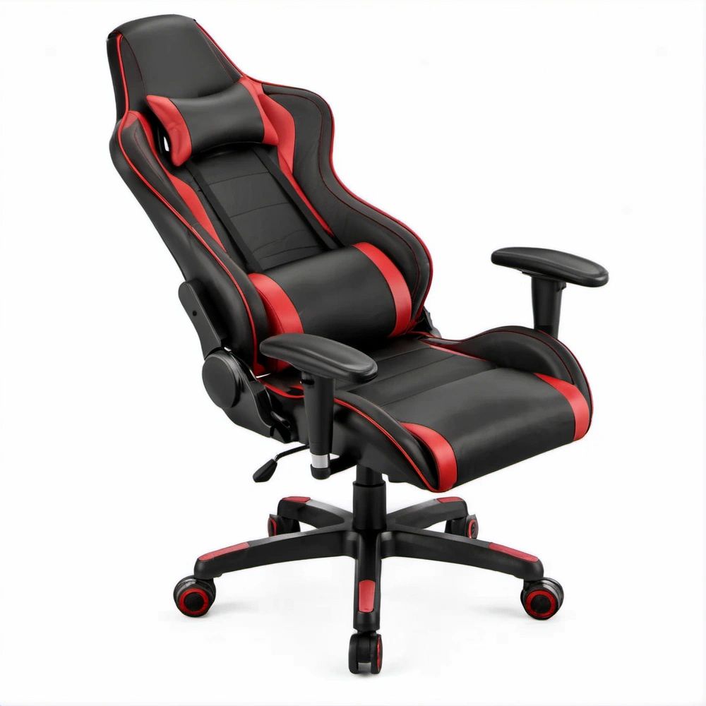 Cadeira de Gaming Ergonómica Reclinável Preta e Vermelha em Pele Sintética PU, 66 x 65 x 125-135 cm