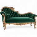 Chaise Longue Curva Clássica em Veludo Verde-Escuro e Dourado, 190 x 75 x 105 cm
