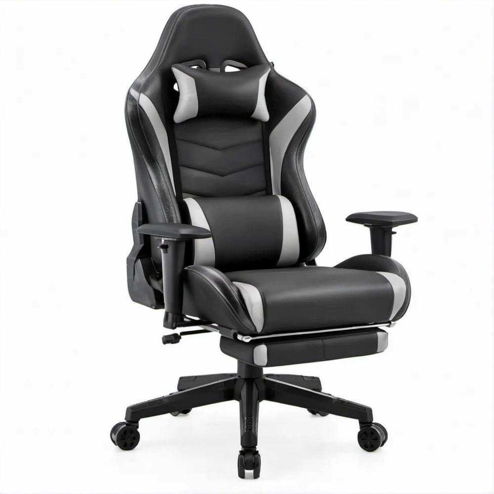 Cadeira Gaming Reclinável Preta e Cinzenta em Pele Sintética PU 66 x 70 x 122-132 cm