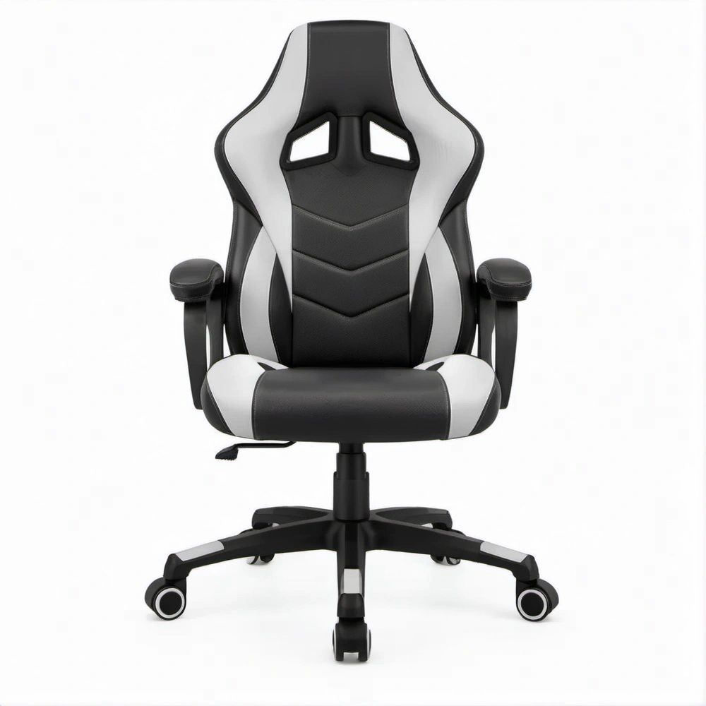 Cadeira Gaming Ergonómica Preta e Branca em Pele Sintética PU, 62 x 62 x 112-122 cm