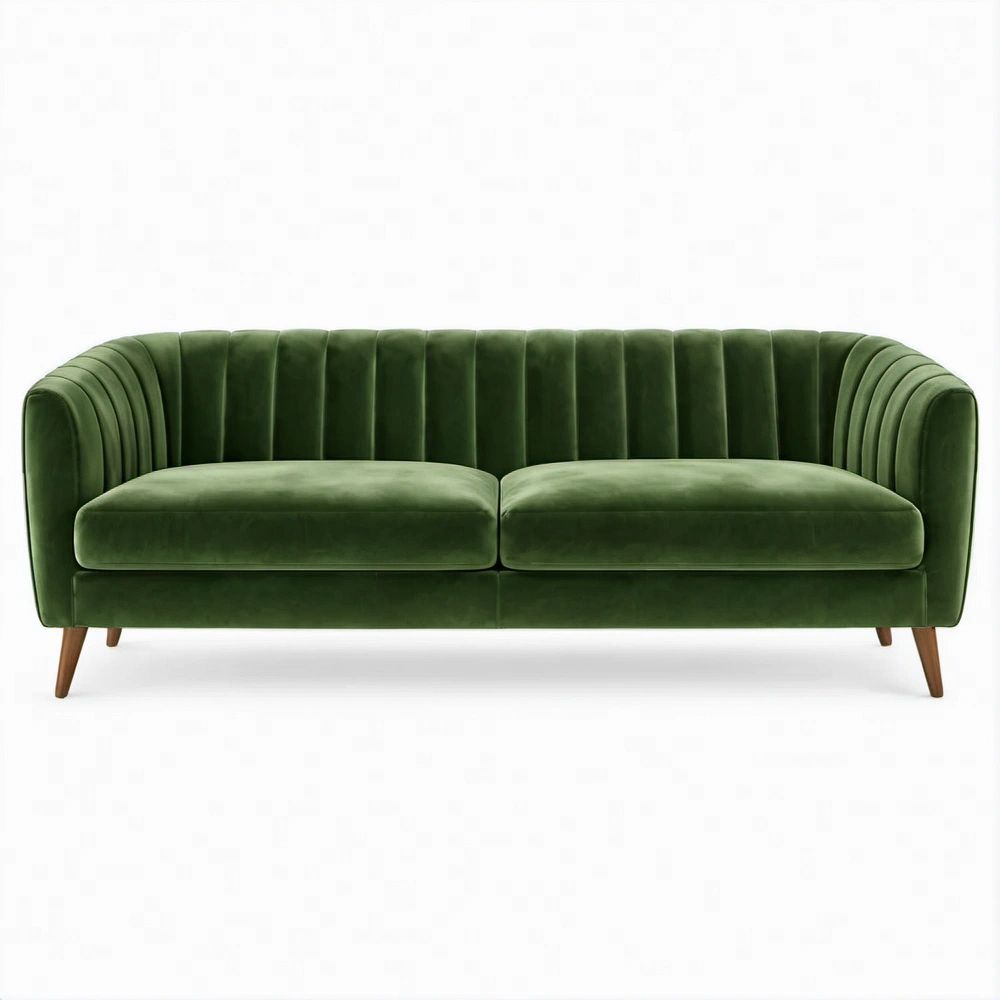 Sofá Curvo de 2 Lugares em Veludo Verde-Escuro, 180 x 85 x 78 cm
