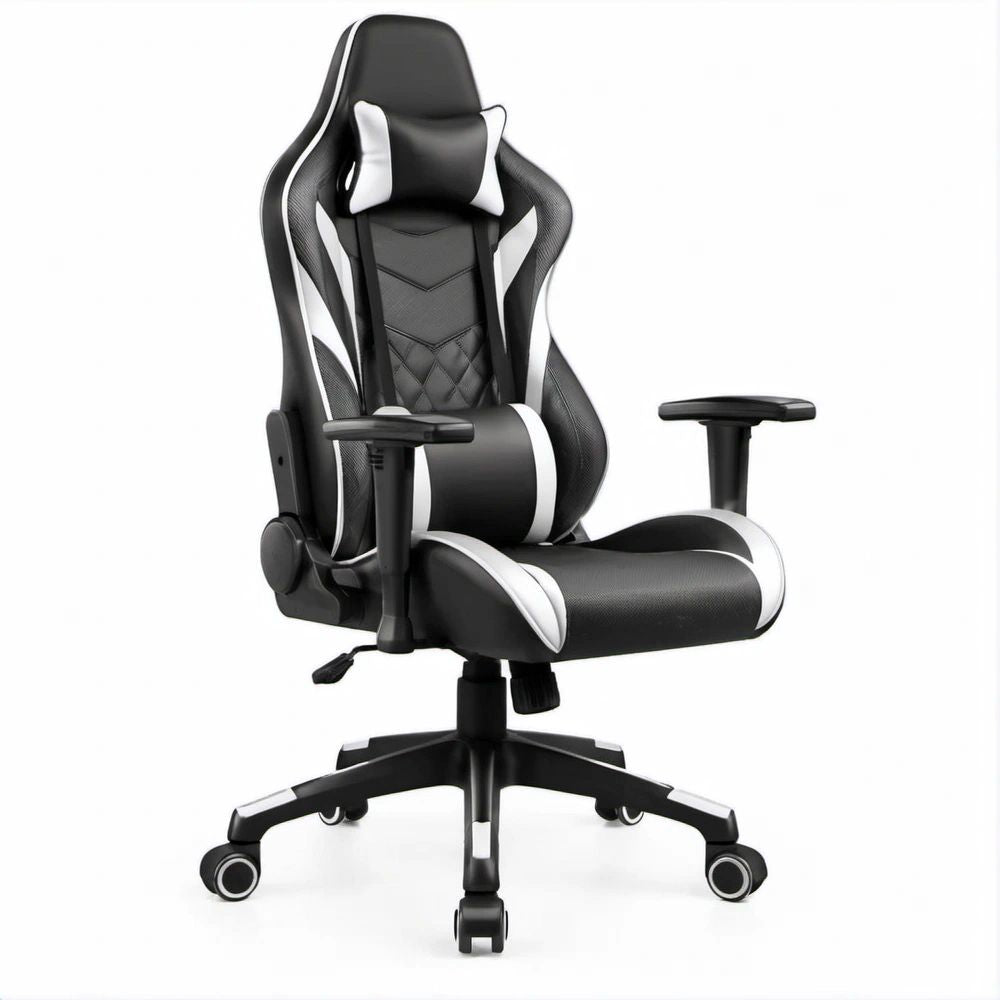 Cadeira Gaming Ergonómica Preta e Branca em Pele Sintética PU, 65 x 65 x 124-134 cm