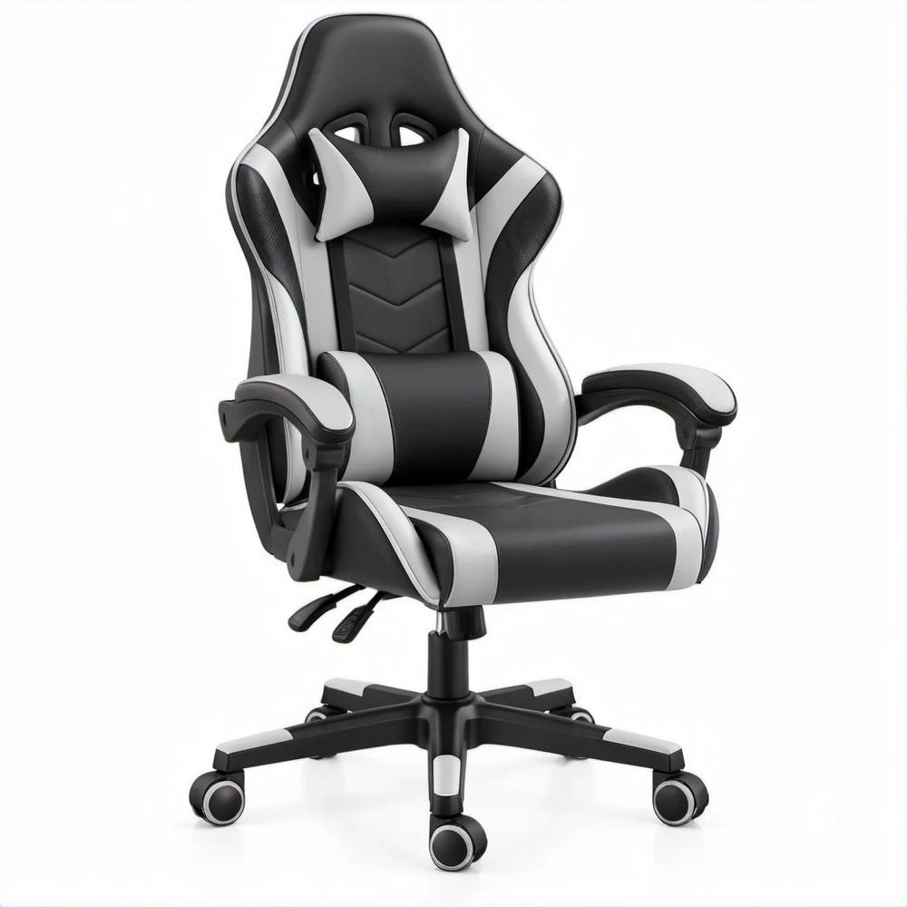 Cadeira Gaming Ergonómica Reclinável Preta e Branca em Couro Sintético PU 65 x 65 x 122-132 cm
